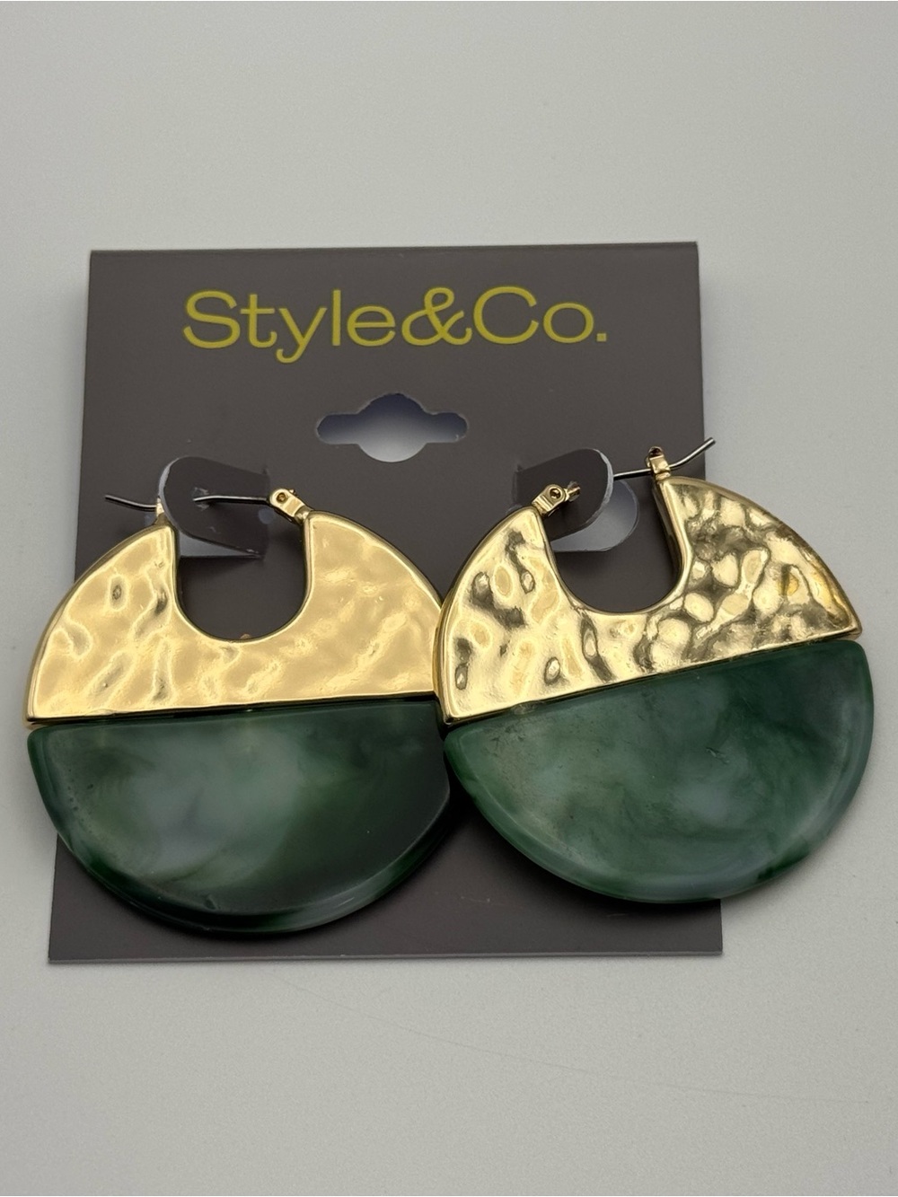 Style & Co. Gold Hammered and Emerald Half-Moon Drop Earrings